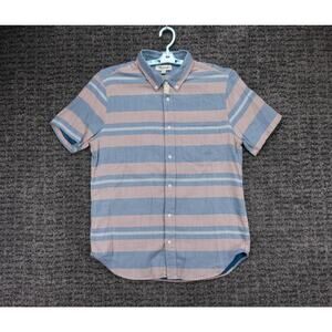 Madewell Shirt Mens Large Blue Beige Striped Flannel Short Sleeve Preppy NEW